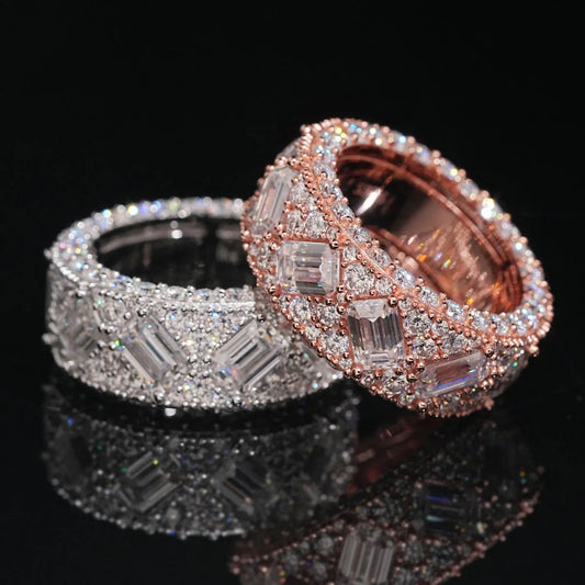 D Color Moissanite Cocktail Ring Men,925 Sterling Silver Diamond Rings White Gold.