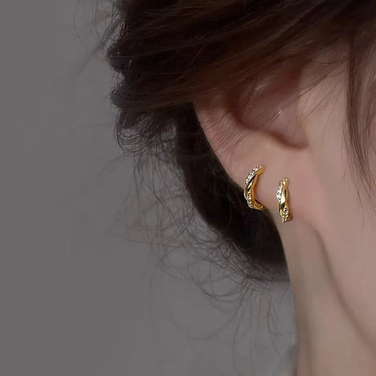 Luxury 24K 9999 Pure Gold real gold Women's Diamond Twist Earrings