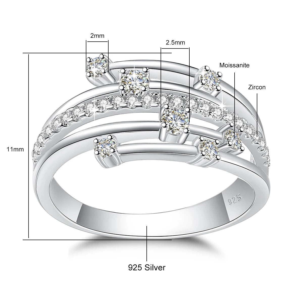 Szjinao Brand Trendy  Moissanite Ring Eternity Wedding Band Solid 925 Silver Rings For Women Jewelry Engagement Gift Dropship