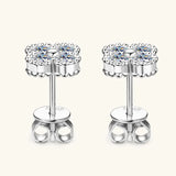 Lnngy 925 Certified Silver Chains Four Leaf Flower 3mm 0.1ct Moissanite Necklace Stud Earring Jewelry Set