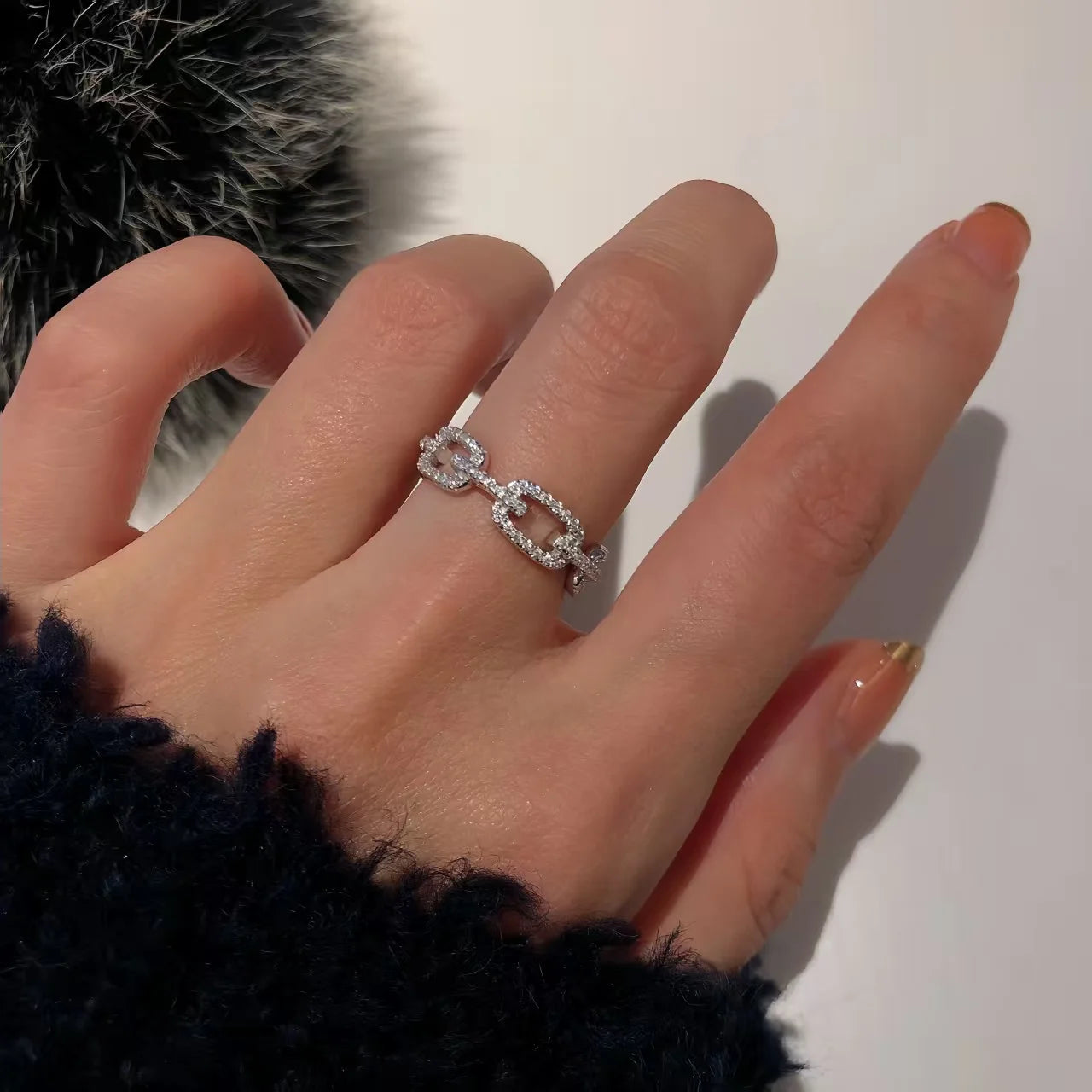 925 Sterling Silver Geometric Cubic Zirconia Stackable Ring Platinum Plated Jewelry.