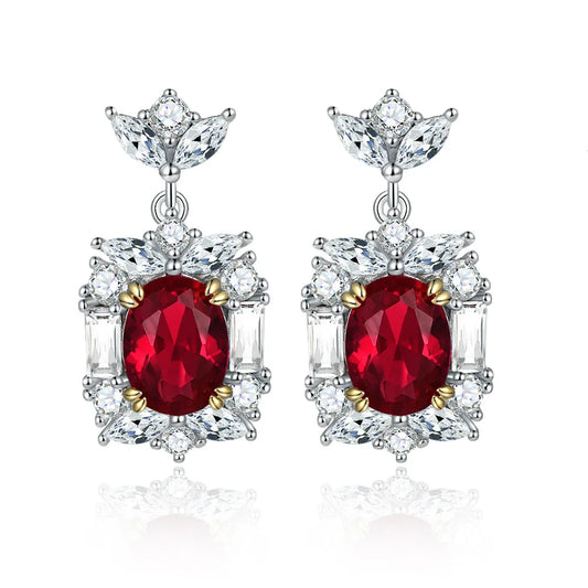 Fashion Ruby Zircon Earrings  S925 Sterling Silver Ear Studs.