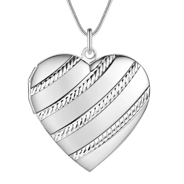 925 Sterling Silver Exquisite Heart Pendant Necklace Women's Fashion Jewellery.