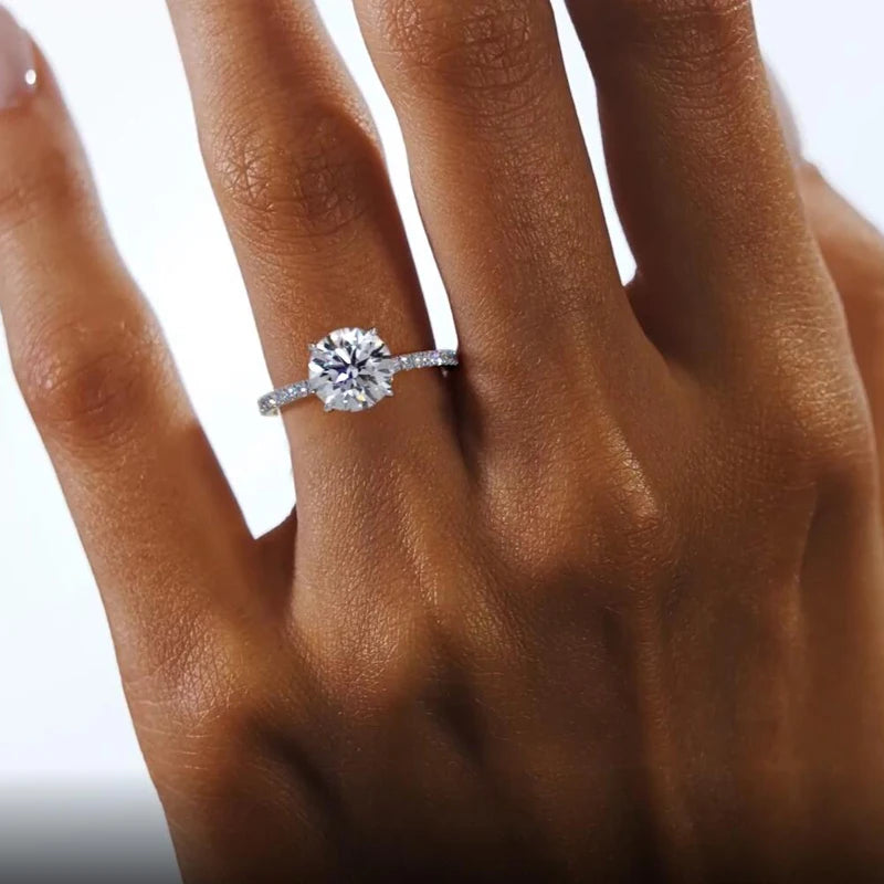 Classic 925 Sterling Sliver Ring 8mm, 2 Carat Round Moissanite Rings
