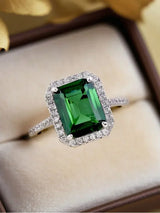 925 Sterling Silver Classic Vintage Emerald Cubic Zirconia Ring For Anniversary Luxury Jewellery.