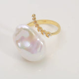 Natural Fresh Water Pearl Ring S925 Silver Adjustable Ring Zircon Inlaid Jewellery for Woman.