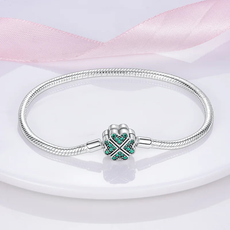 Bracelet Silver 925 Original Star Moon Sun Four Leaf Clover Green Zircon Bracelets Jewellery.