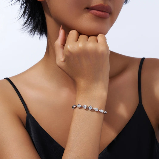 JIUZUAN Mixed Cut Moissanite Tennis Bracelet S925 Silver 18K Gold Plated Modern Bezel Setting Elegant Women Jewelry Bracelet