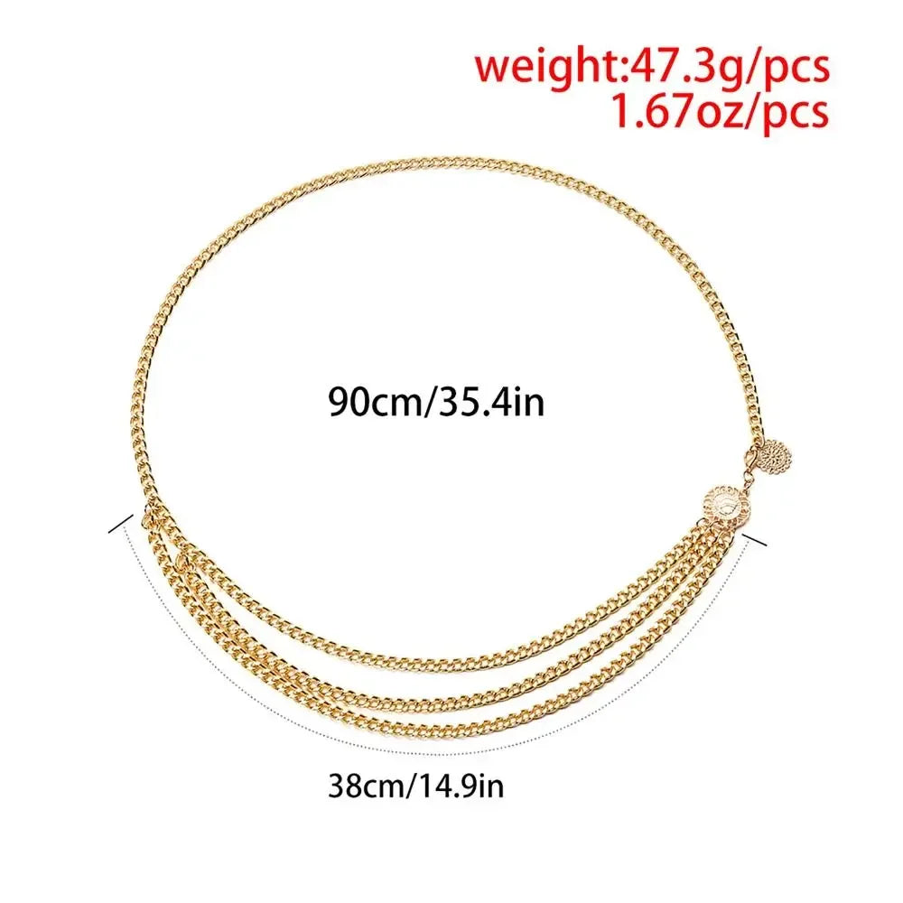 Antique Ethnic Style Waist Chain Adjustable Metal Chain Belt .