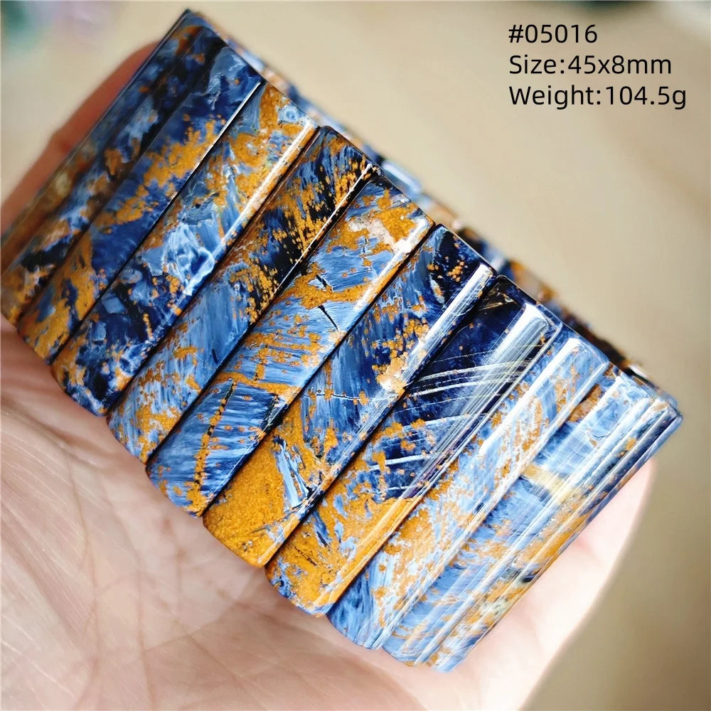 Natural Blue Pietersite Rectangle Beads Bracelet 17x10mm Stretch Gemstone Yellow Fire Pietersite From Namibia AAAAAA