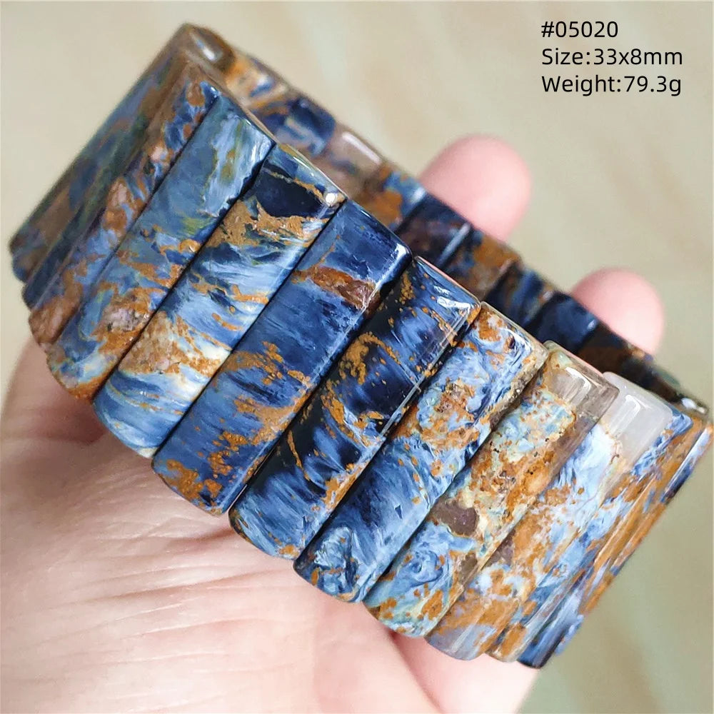 Natural Blue Pietersite Rectangle Beads Bracelet 17x10mm Stretch Gemstone Yellow Fire Pietersite From Namibia AAAAAA
