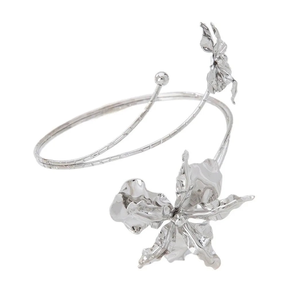 Fairy Enamel Glaze Butterfly Orchid Bracelet Adjustable Floral Open Arm Bangle Cuff Exotic Style Flower Armband Gift