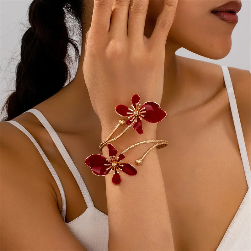 Bohemian Enamel Floral upper arm Bracelet for Women trendy Oil Drip Flower open Cuff Bangle Handmade Party Holiday Jewelry gift