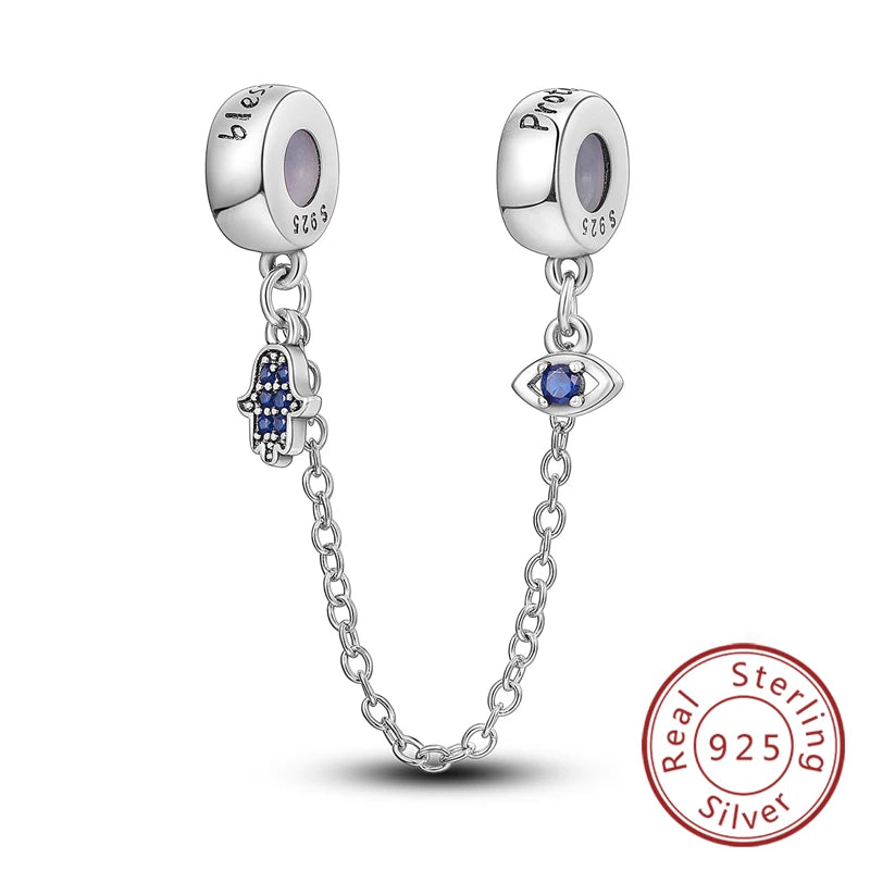 Safety Chain Fit Original 925 Sterling Silver Beads Moon Star Butterfly Heart shaped Jewellery Gift.