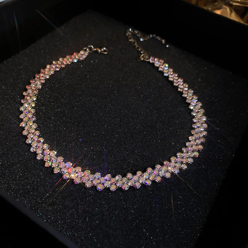 Luxury Shiny Full Rhinestone Choker Necklace Geometric Crystal Jewelry