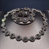 Shiny Fine Black Jewelry Necklace Earrings Bracelet Women's jewellery set.