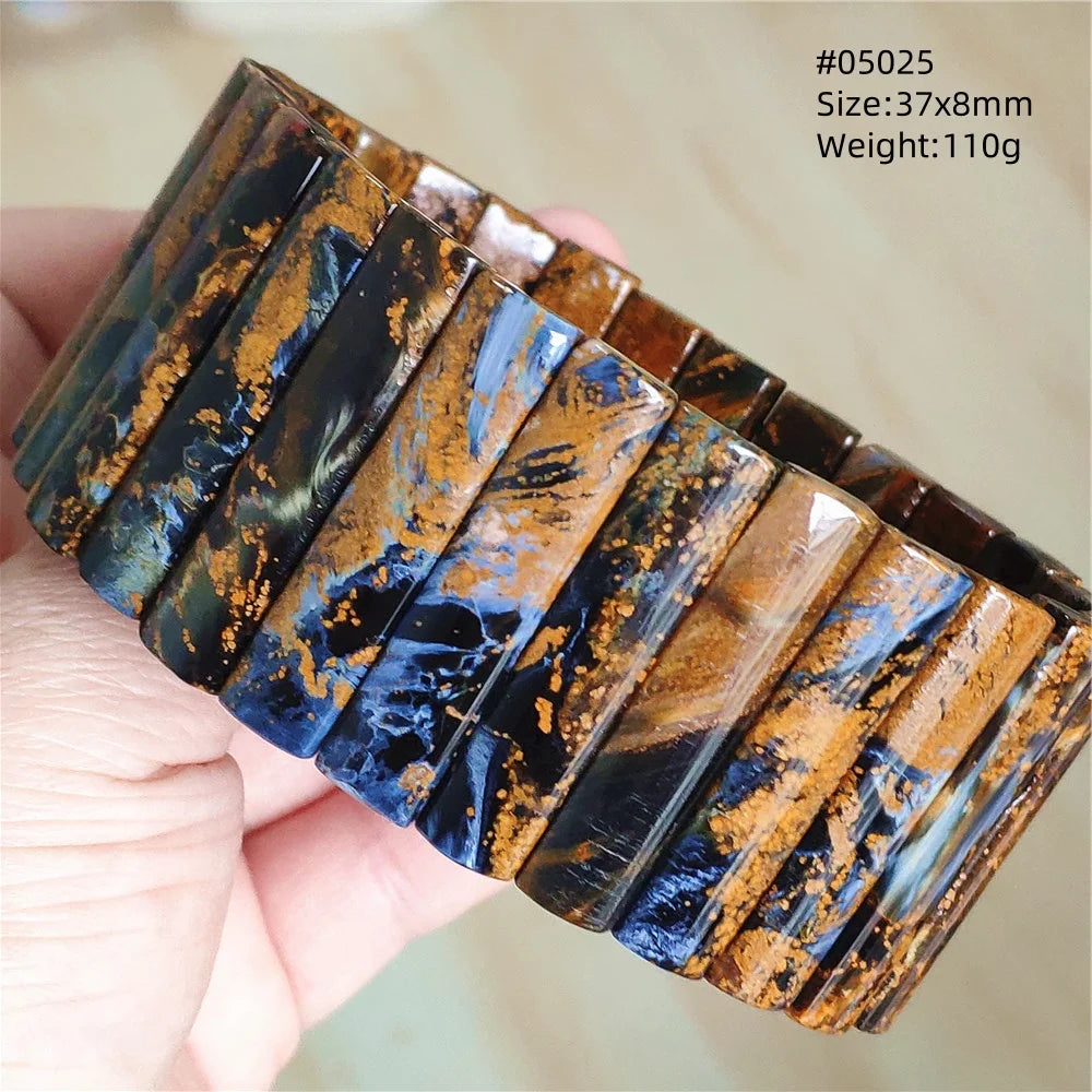Natural Blue Pietersite Rectangle Beads Bracelet 17x10mm Stretch Gemstone Yellow Fire Pietersite From Namibia AAAAAA