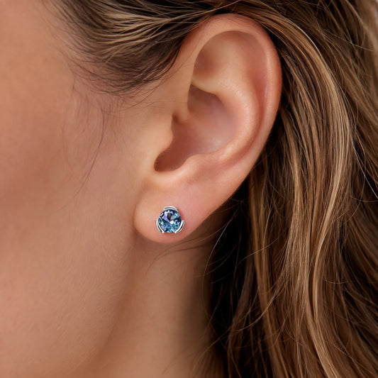 Round Cut Alexandrite Solitaire Stud Earrings 925 Sterling Silver Women Jewellery.