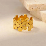 Elegant Stainless Steel Big Bloom Flower Rings, 18k Gold PVD Plated Open Ring Finger Jewelry.