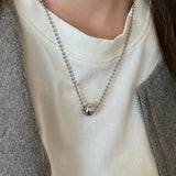 Personality Design Silver Color Stainless Steel Beaded Ball Pendant Necklace, Double Layer Jewellery.
