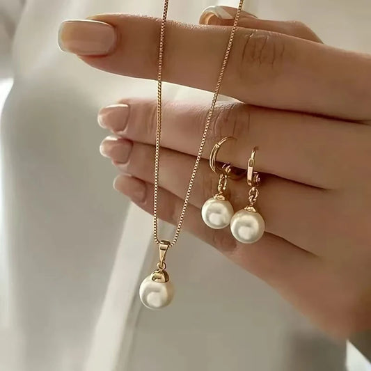 2 Pieces Of Round Pearl Jewelry Set, Earrings, Pendants, Necklaces, Jewelry Set.