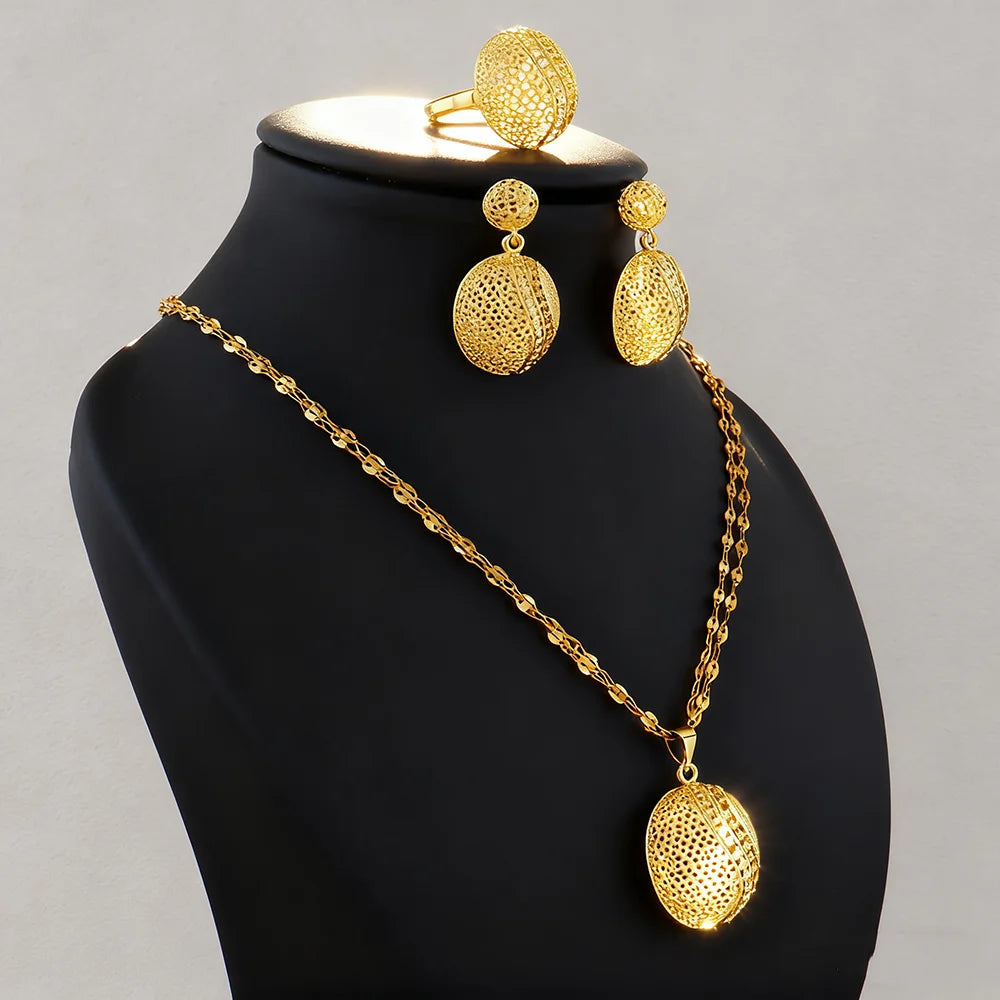 Gold plated color set, Necklace and earrings set for women high quality plated jewelry set.
