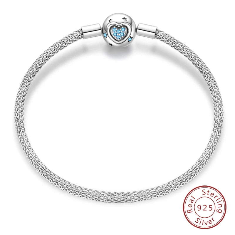 Bracelet Silver 925 Original Star Moon Sun Four Leaf Clover Green Zircon Bracelets Jewellery.