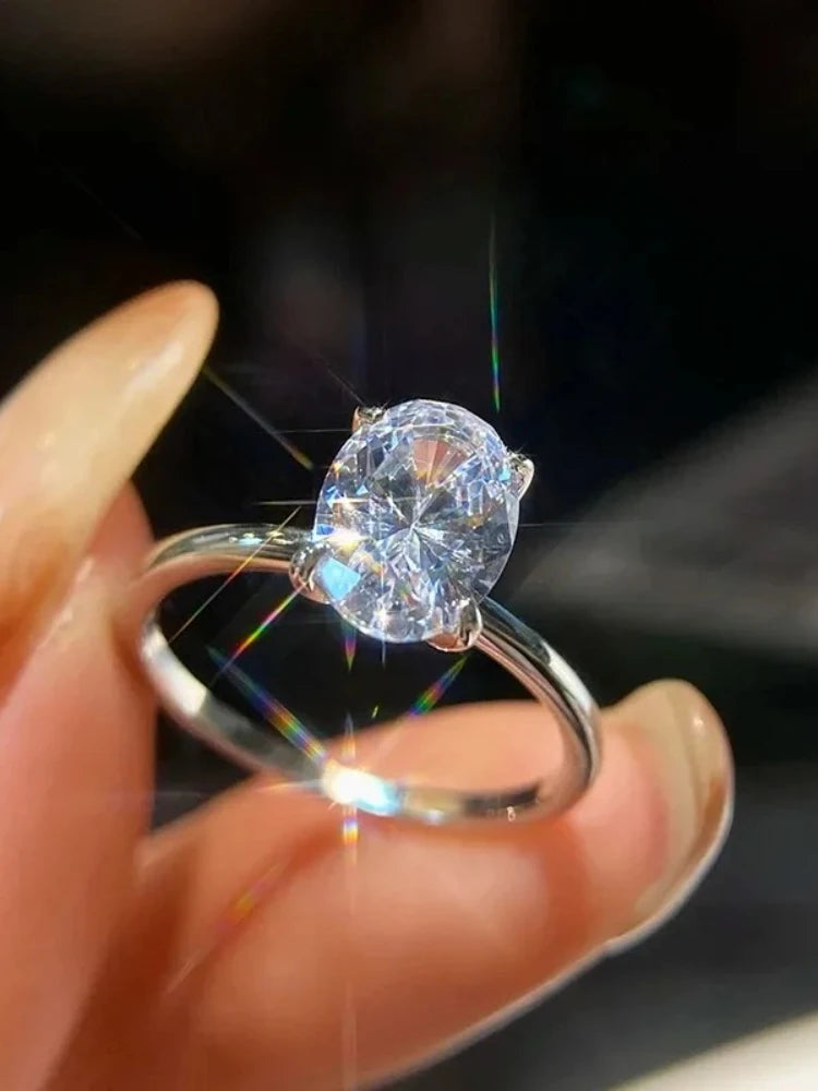 925 Sterling Zirconia 1-3CT Gorgeous Shiny Oval Stone Ring Luxury High Quality Jewelry.