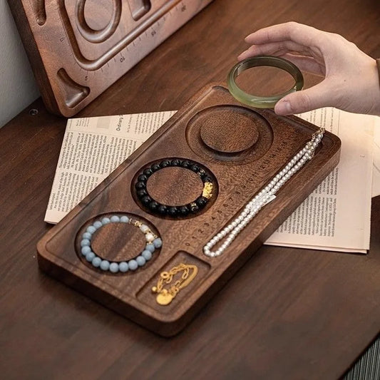 Walnut Wood Display Stand Bracelet Necklace Holder Tray Photography Props Jewelry Organizer for Retail Show Exhibition