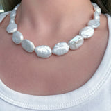 100% Natural Freshwater Bright White Irregular Square Pearl Necklace S925 Pure Silver.