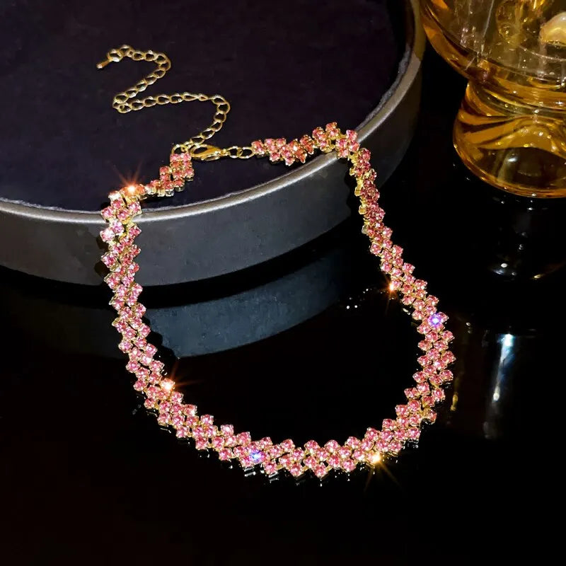Luxury Shiny Full Rhinestone Choker Necklace Geometric Crystal Jewelry