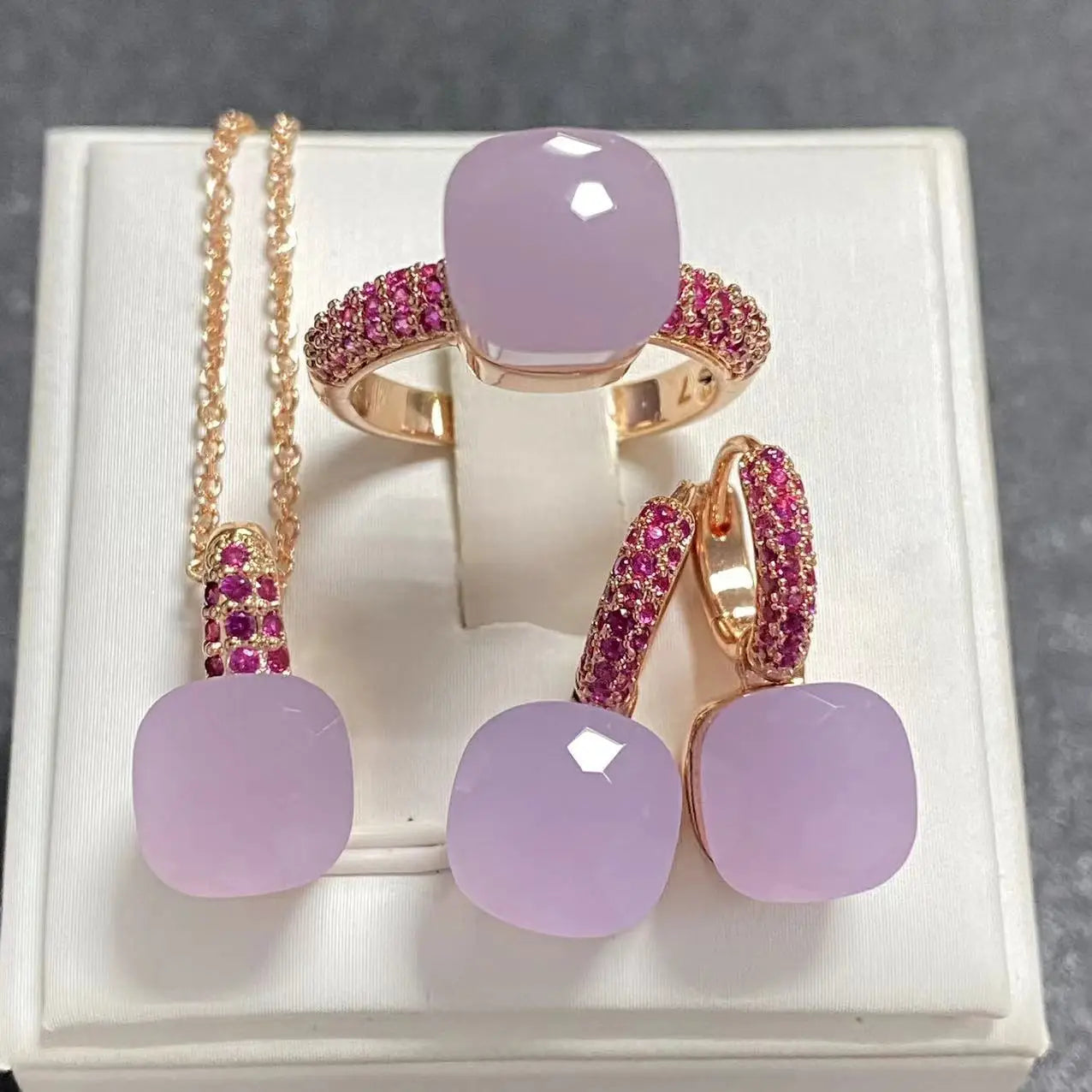 3Pcs Rose Gold Plated Jewelry set with Inlay Purple Zircon Crystal