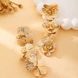 Metal Earrings with 3 Flowers, Fashionable Medium-Length.