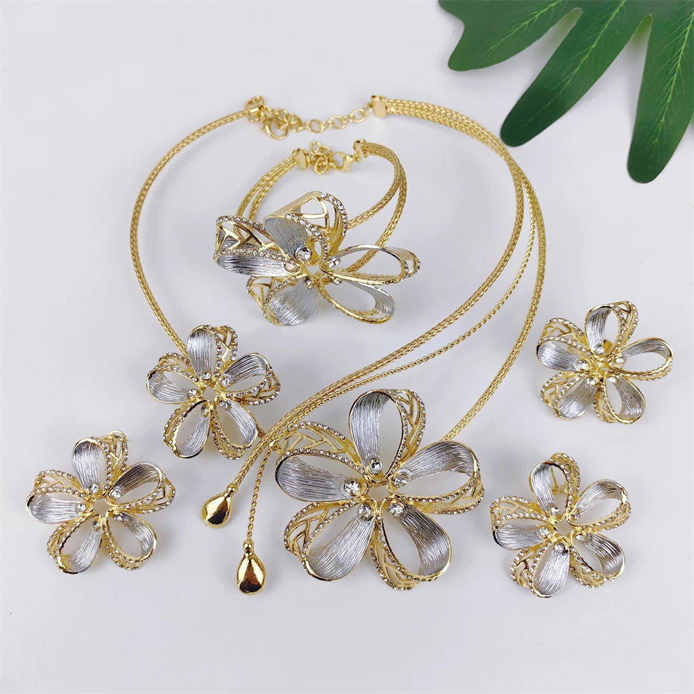 Original Dubai 18K Gold Plated Jewelry Set Women Exquisite Italian Necklace Earrings Bracelet Ring Bridal Wedding Party Gifts