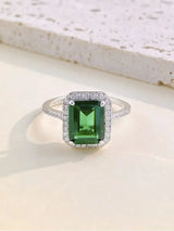 925 Sterling Silver Classic Vintage Emerald Cubic Zirconia Ring For Anniversary Luxury Jewellery.