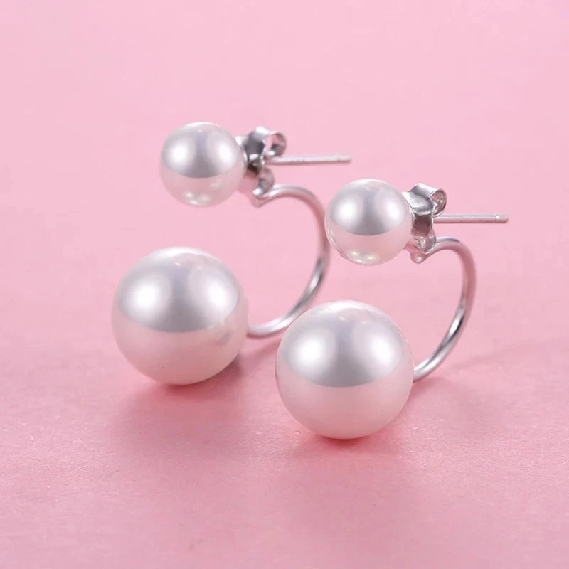 Double Imitation Pearl Earrings Creative Design Fashion Versatile  Earring Jewellery.