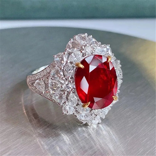 High-end 925 Sterling Silver Ruby Open-Ended Ring Elegant Precious Gemstone Finger Ring.