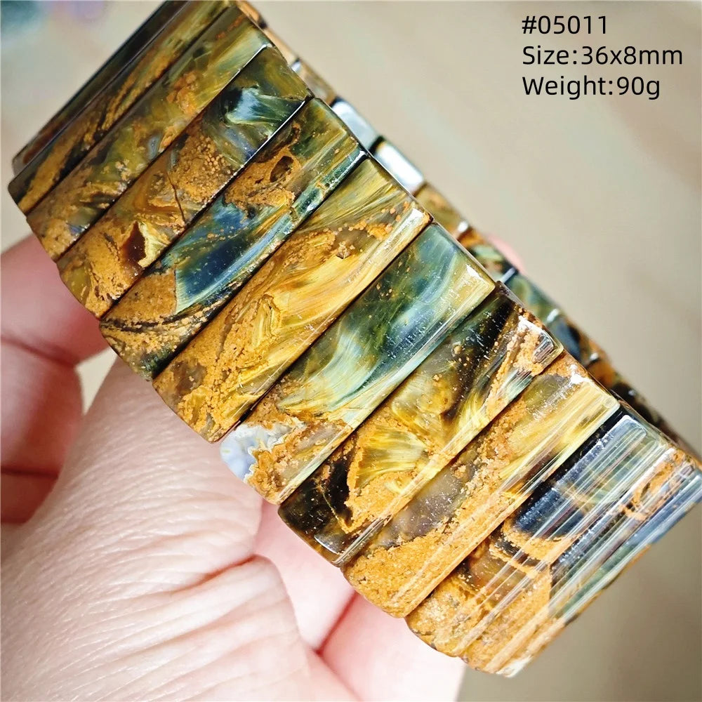 Natural Blue Pietersite Rectangle Beads Bracelet 17x10mm Stretch Gemstone Yellow Fire Pietersite From Namibia AAAAAA