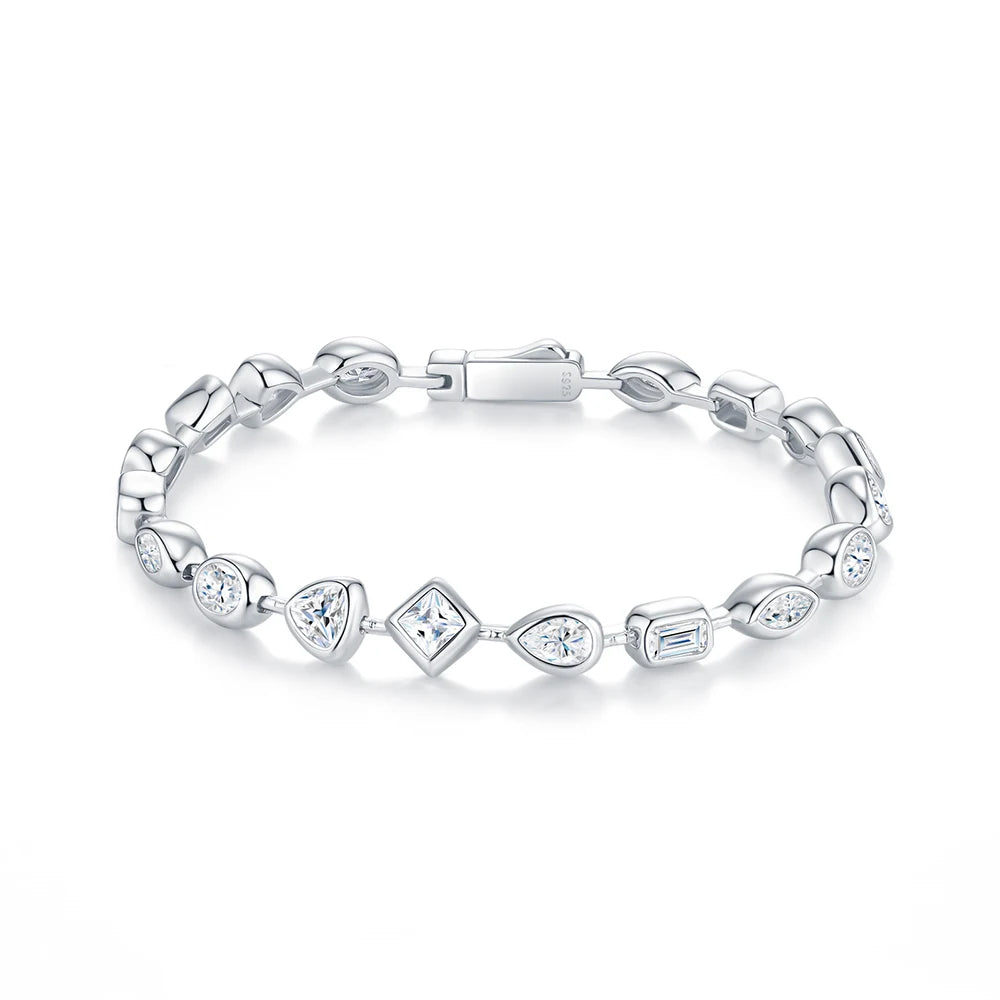 JIUZUAN Mixed Cut Moissanite Tennis Bracelet S925 Silver 18K Gold Plated Modern Bezel Setting Elegant Women Jewelry Bracelet