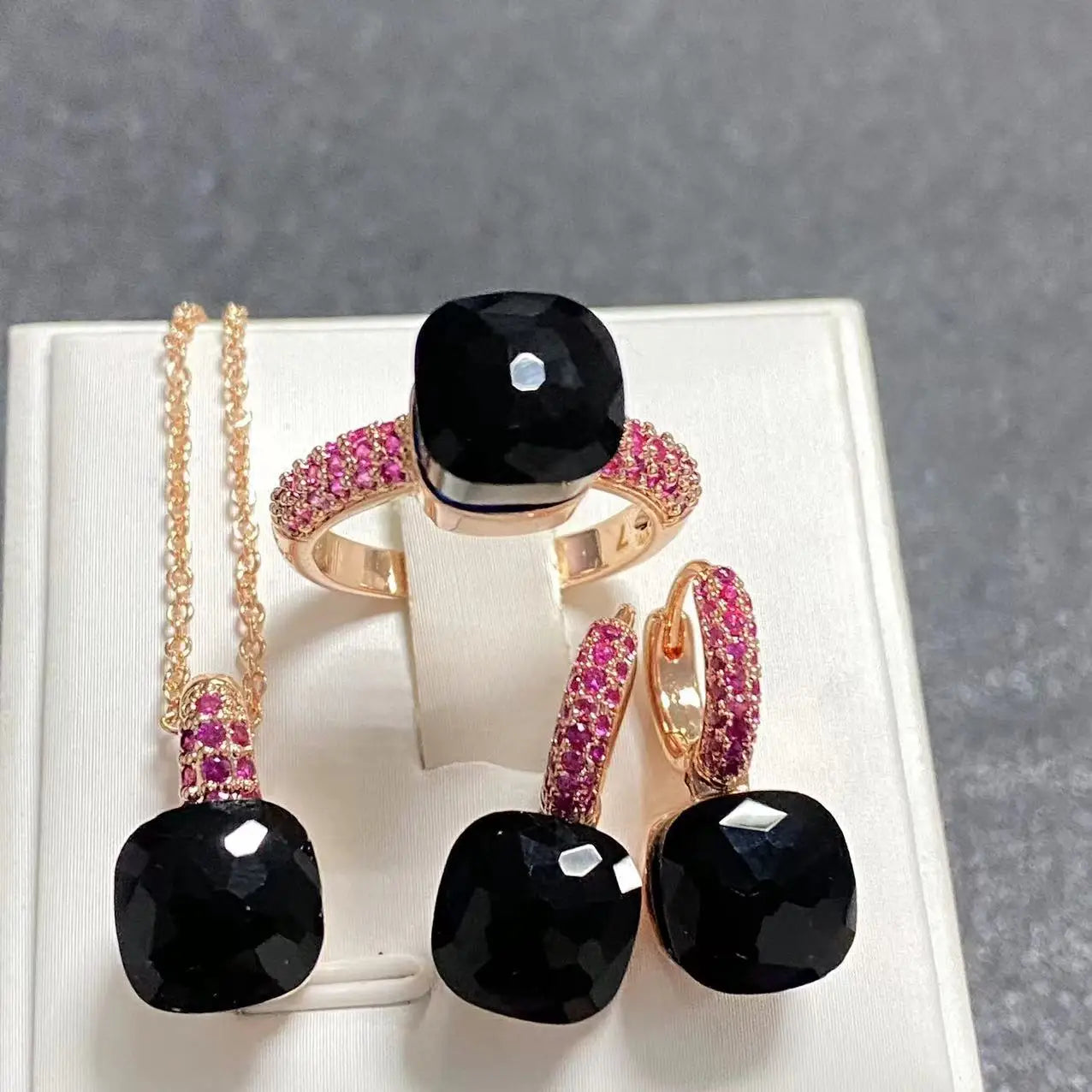 3Pcs Rose Gold Plated Jewelry set with Inlay Purple Zircon Crystal