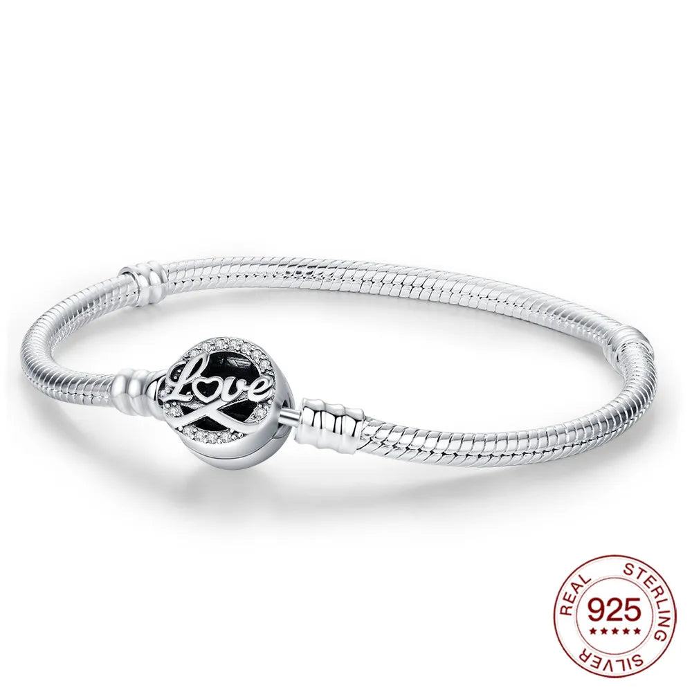 925 Sterling Silver Drop Rubber Bracelet Love Butterfly Clover Bracelet Original Charm Beads Jewellery.