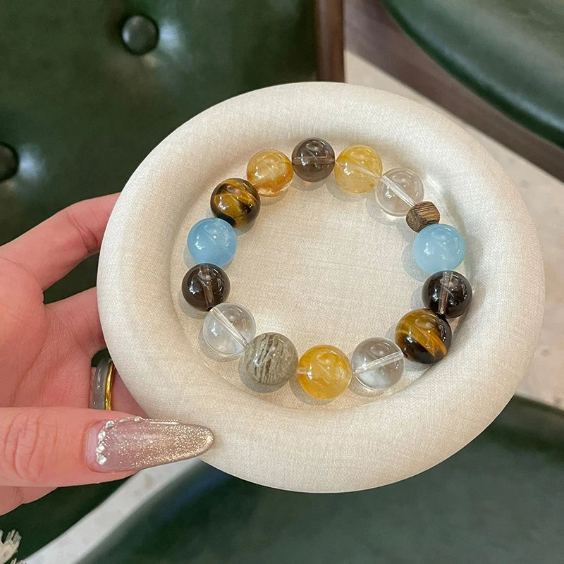 12mm~14mm natural white crystal splicing sea blue treasure bracelet with clear texture and versatile daily accessories