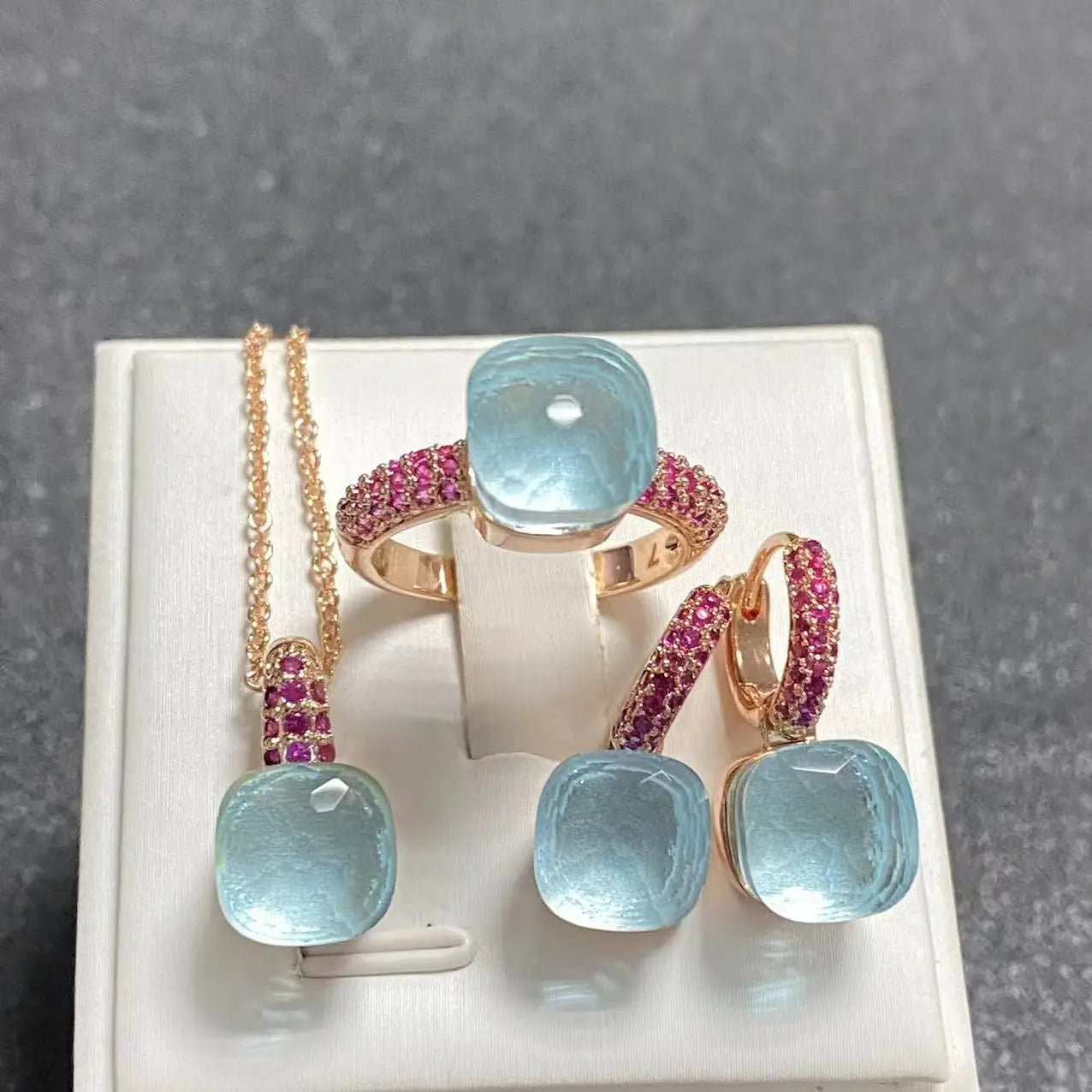 3Pcs Rose Gold Plated Jewelry set with Inlay Purple Zircon Crystal