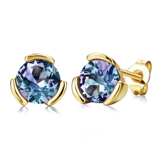Round Cut Alexandrite Solitaire Stud Earrings 925 Sterling Silver Women Jewellery.