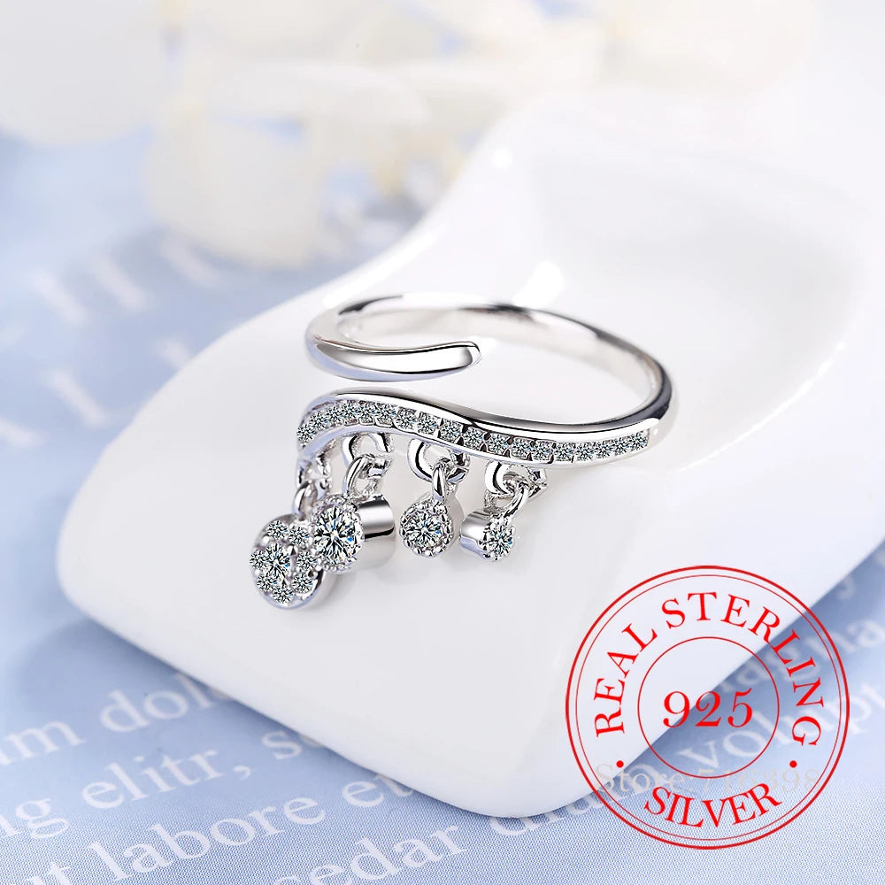 925 Silver Ring Tassel Cubic Zirconia Ring Gift Charm Jewelry.