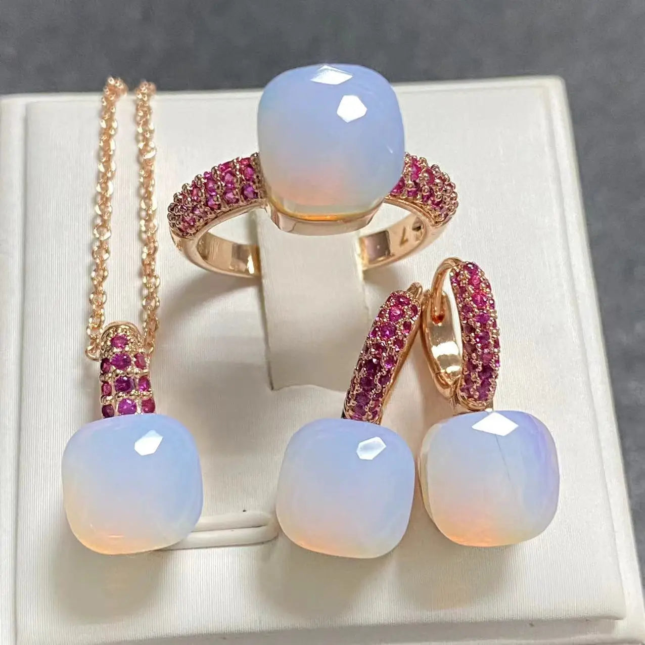 3Pcs Rose Gold Plated Jewelry set with Inlay Purple Zircon Crystal