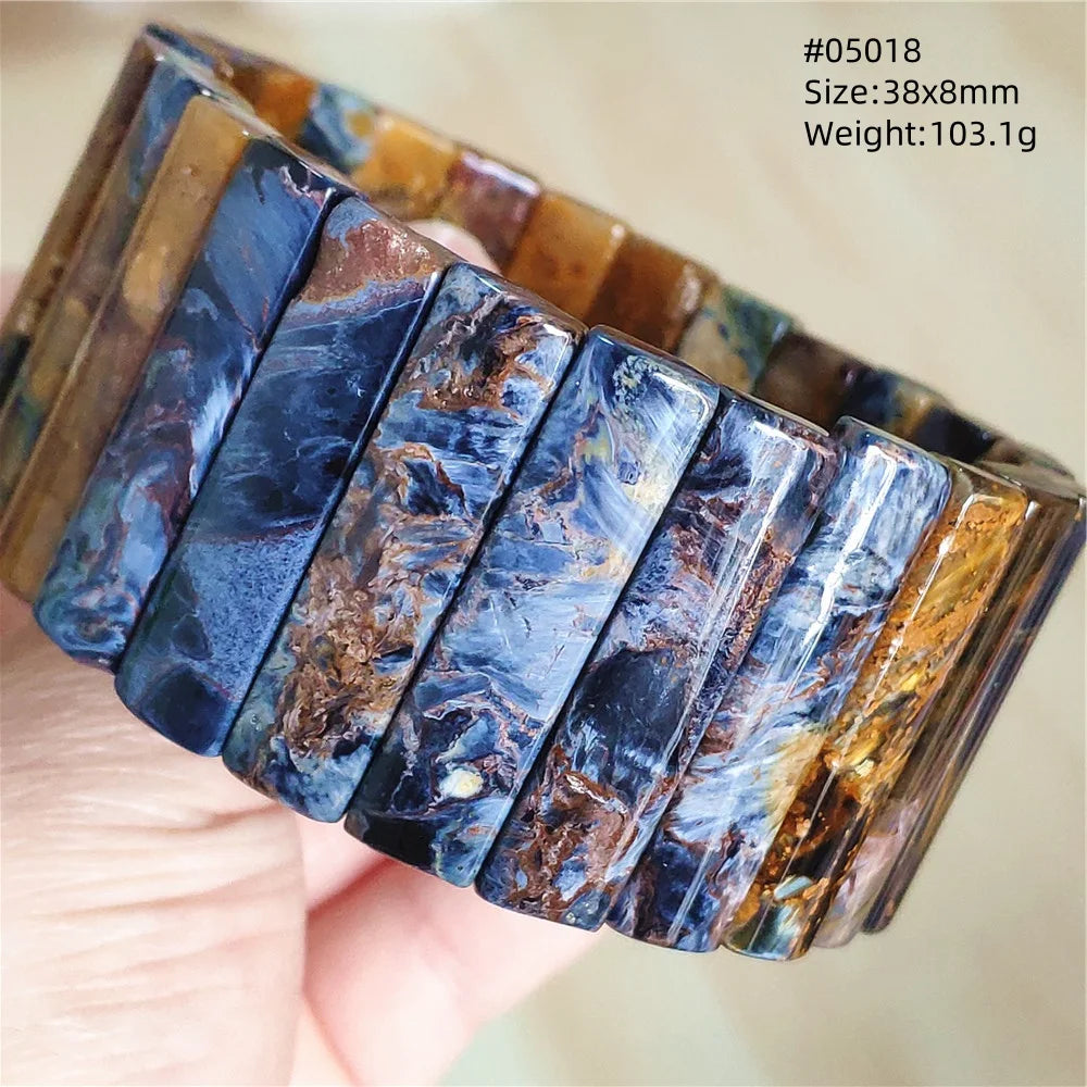 Natural Blue Pietersite Rectangle Beads Bracelet 17x10mm Stretch Gemstone Yellow Fire Pietersite From Namibia AAAAAA