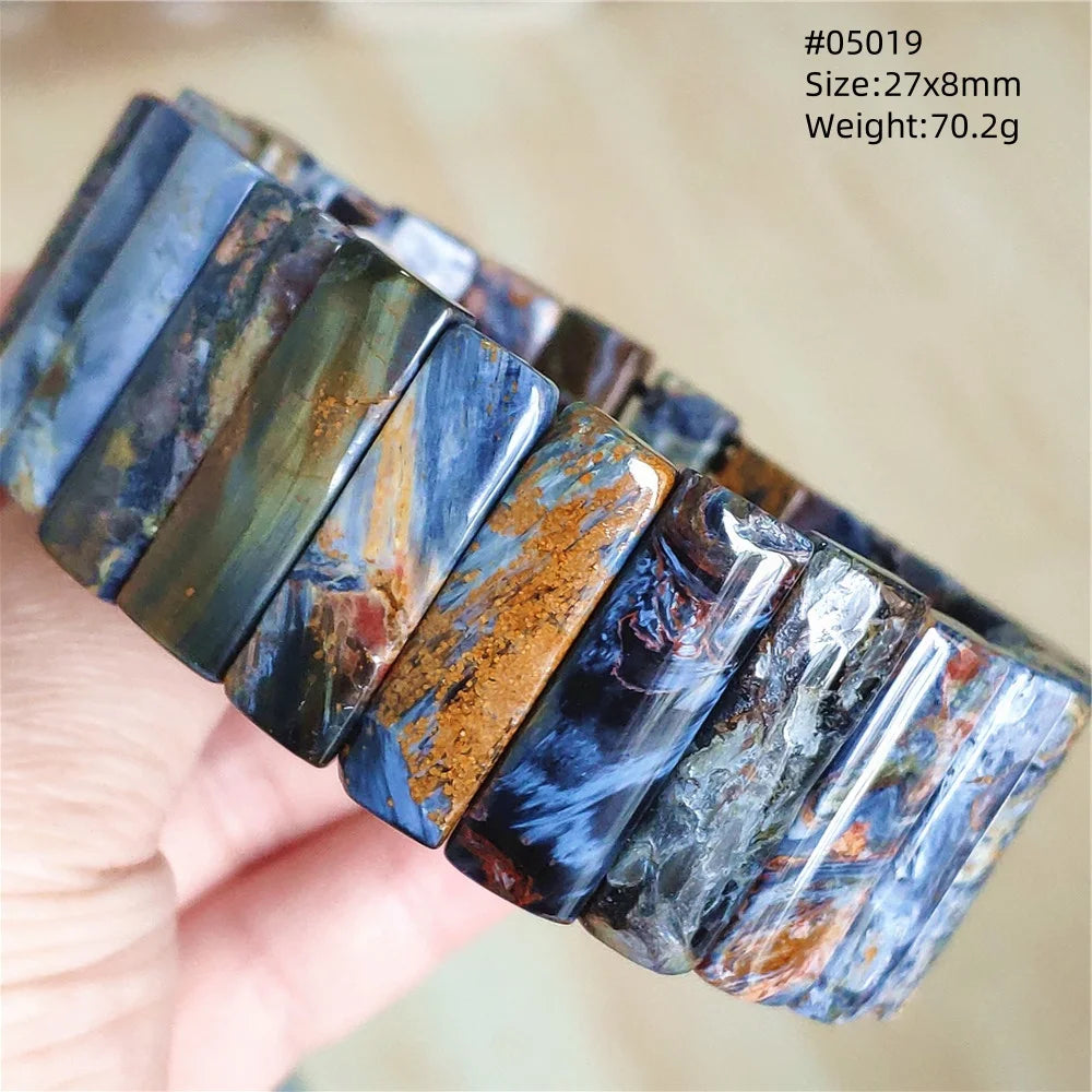 Natural Blue Pietersite Rectangle Beads Bracelet 17x10mm Stretch Gemstone Yellow Fire Pietersite From Namibia AAAAAA