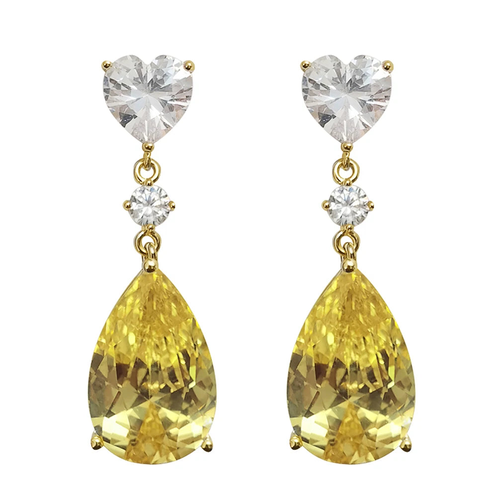 Drop Earrings with Bright Yellow Crystal Accessories Exquisite Jewellery Gift.