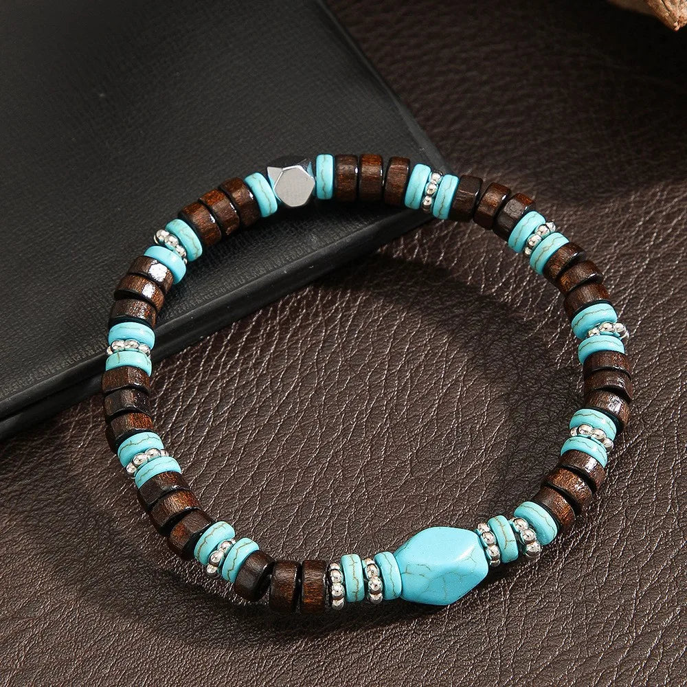 Imitation Natural  Blue Stone Bead Bracelet Fashion Men Summer Jewellery.
